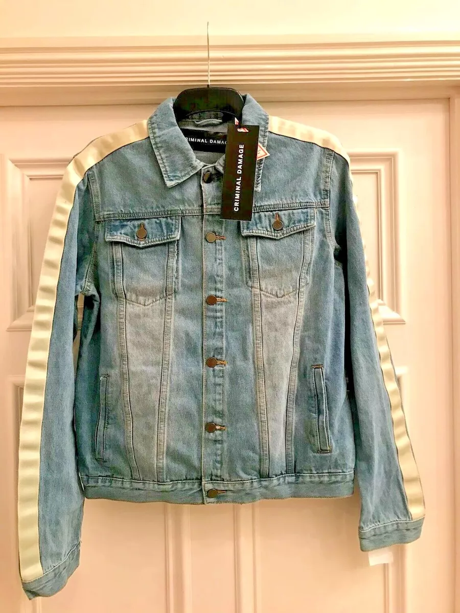 Criminal Damage Mid-Blue Denim Jacket With White Stripe