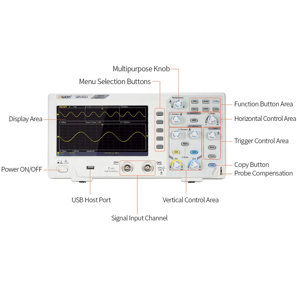 SDS1022 Oscilloscope 2Channels Oscillometer Digital Storage Oscilloscope 2CH 20M - Image 3 of 4