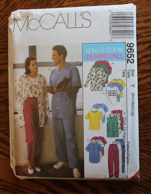 McCalls 9652 Unisex Scrub Top Pants Jacket Uniform, Size Sml, Med, Lrg Uncut