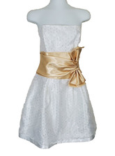 Jessica McClintock Gunne Sax Dress 9 White Sequin Gold Bow Prom Cocktail 90s