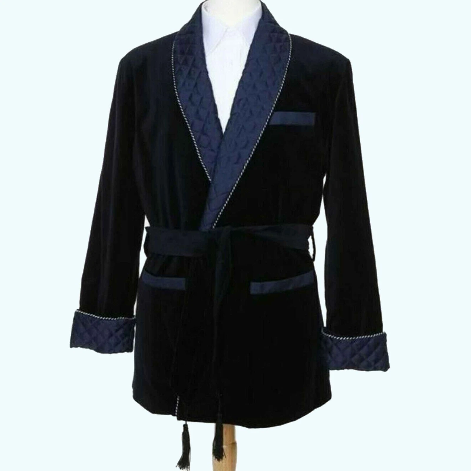 Men's Black Belted Smoking Jacket Designer Elegant Luxury Party Wear Blazer Coat