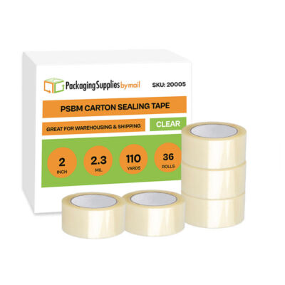 36 Rolls 2.3 Mil Clear Carton Sealing Packing Tape, 2'' x 110 Yards (330 Ft.)
