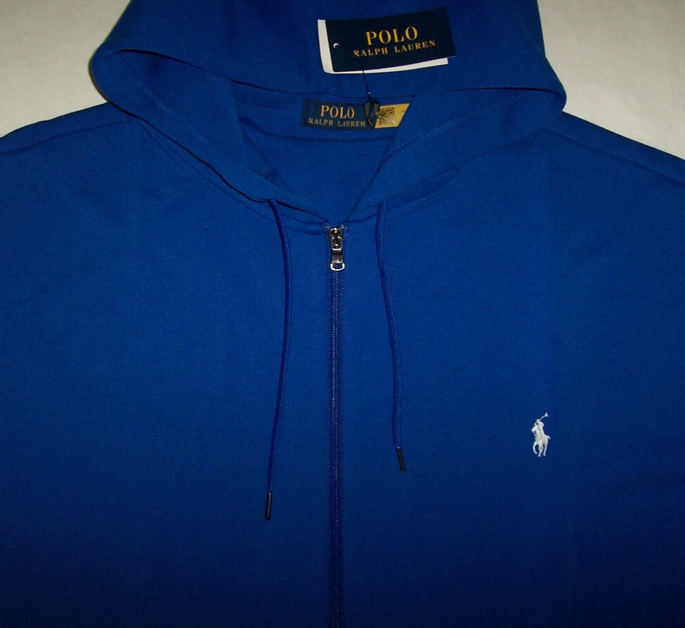 Polo Ralph Lauren ROYAL BLUE doppia maglia felpa con cappuccio zip intera nuova con etichette 3XLT BIANCO PONY