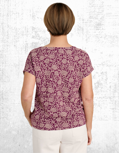 Ex Seasalt Women’s Short Sleeve Glass V-neck Jersey Top in Purple Coastal Bloom - Picture 4 of 5