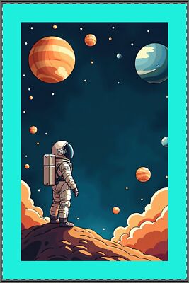 Astro Adventure Satin Poster, Space Art Decor, Galaxy Wall Print