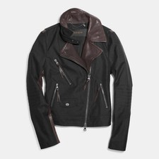 New Coach Mixed Cotton/leather Slim Moto Jacket Oxblood Size M Rrp £500