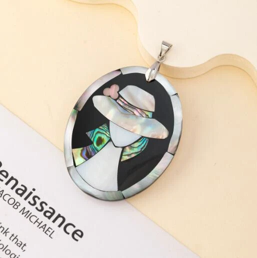 Натуральный ручной работы леди резной камео раковина драгоценных камней серебро ожерелье кулоны - Изображение 2 из 4