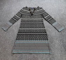 Kaari Blue Dress Womens XS Black White Geometric Button Accent Preppy Tribal
