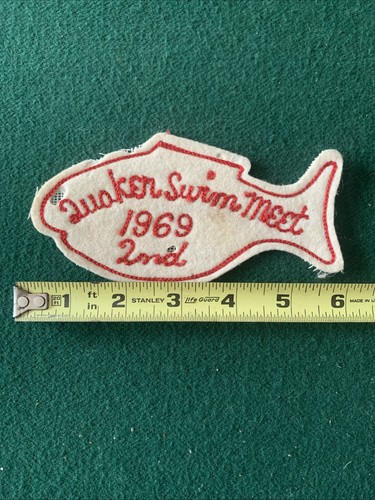 1969 QUAKER SWIM MEET 2nd Place Fish Patch - White, Red - Vintage - Picture 3 of 4