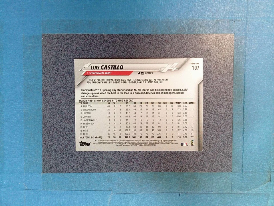 FB85) 2020 Topps Mini LUIS CASTILLO 16/25 Cincinnati Reds - Image 2 of 2
