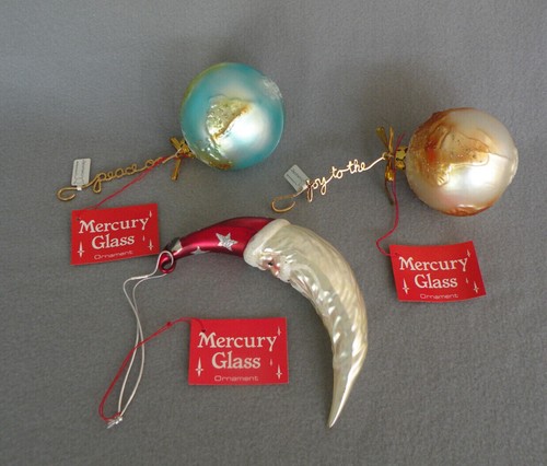 Dept 56 Christmas Mercury Glass Ornaments / World Globe Planet Earth, Santa Moon - Picture 4 of 12
