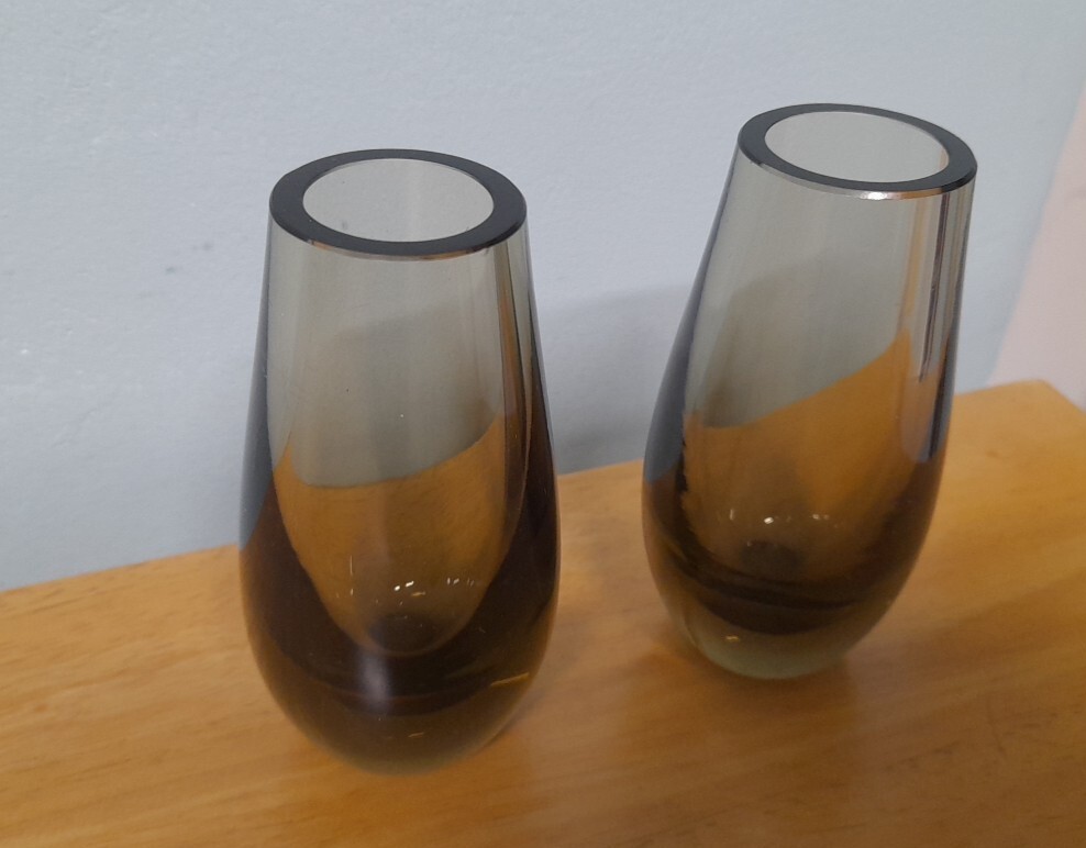 Whitefriars Teadrop Vase Pair Of Smoke Glass Vases eBay