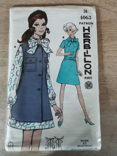 4037 PATRON HERBILLON VINTAGE FRENCH PATTERN 1960/70 ROBE ORIGINALE 38