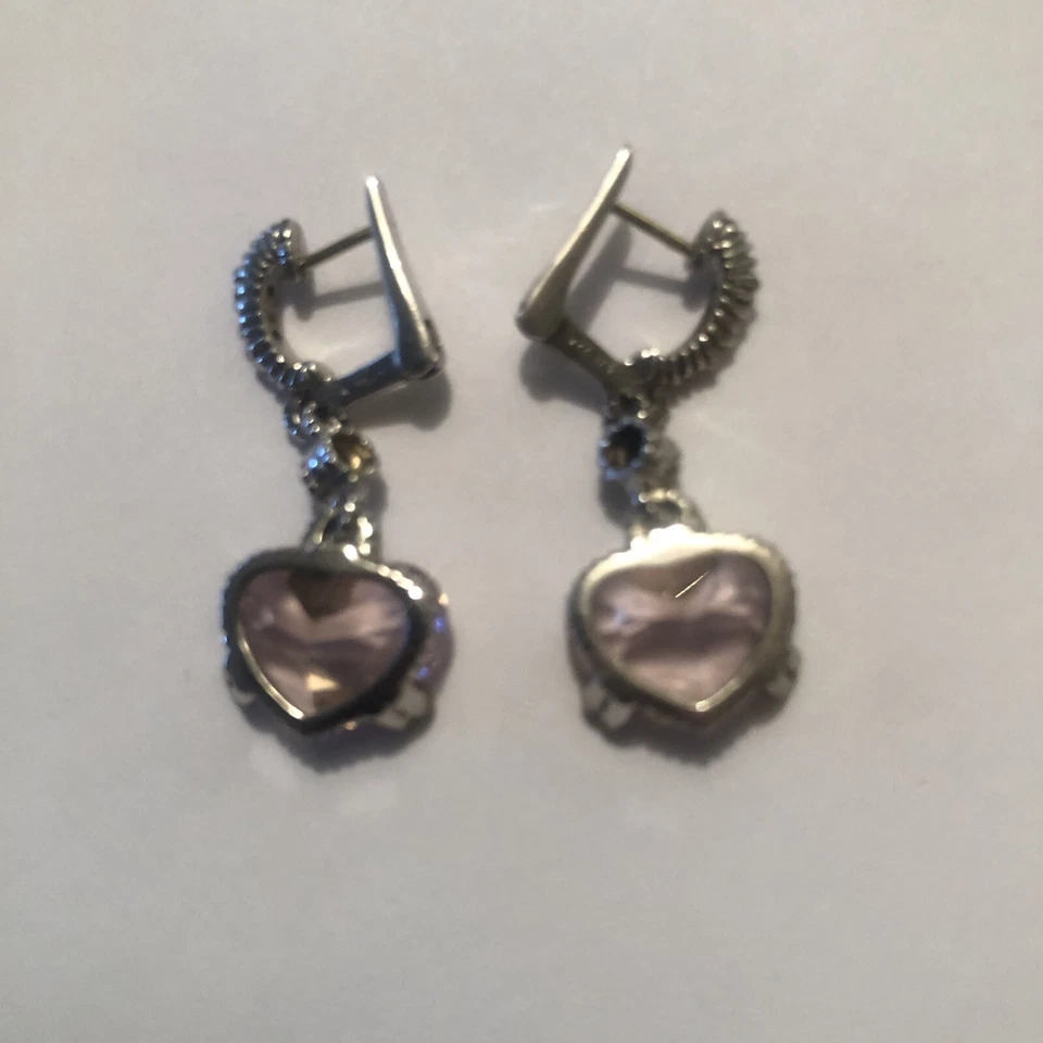 JUDITH RIPKA 时尚耳环,带白金和钻石细节,粉红色心形 — 第 3/4 张图片