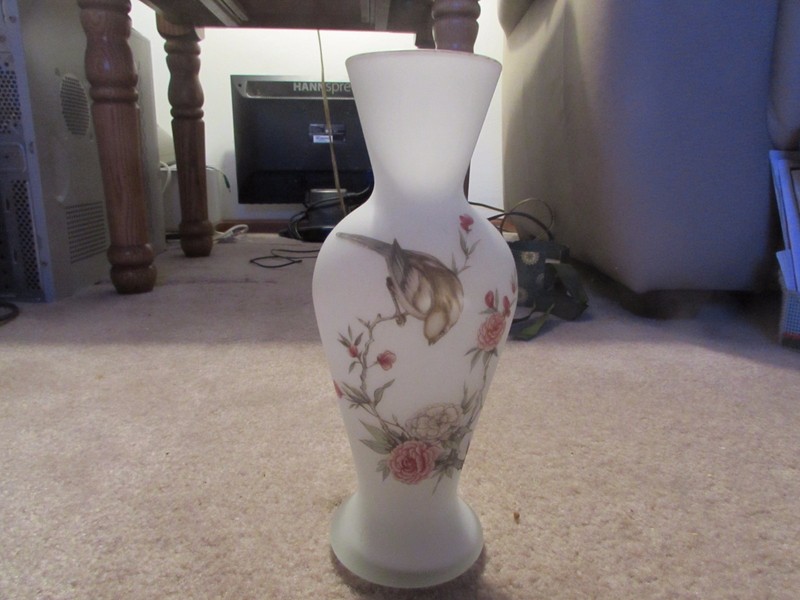 Frosted Glass Bud Vase - Made in Italy - Bird and Flower Design