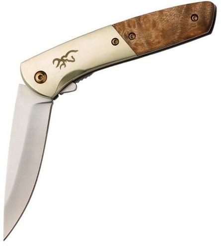 Browning Assisted Folding Knife 2¾" Stainless Steel Blade Wood/Stainless Handle - Picture 3 of 5