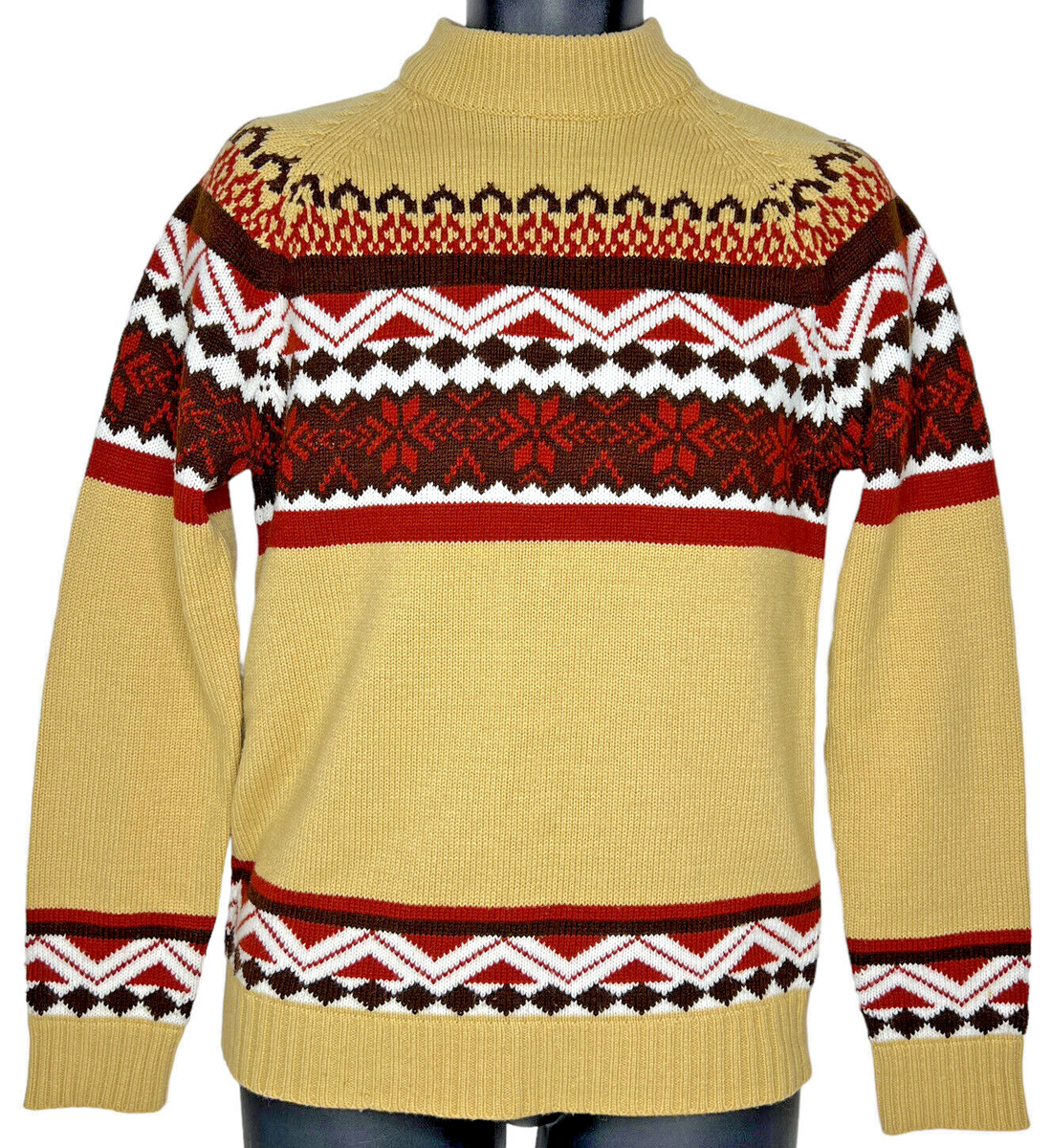Vintage KMart Men's Small Beige Snowflake Fair Isle Acrylic Crew
