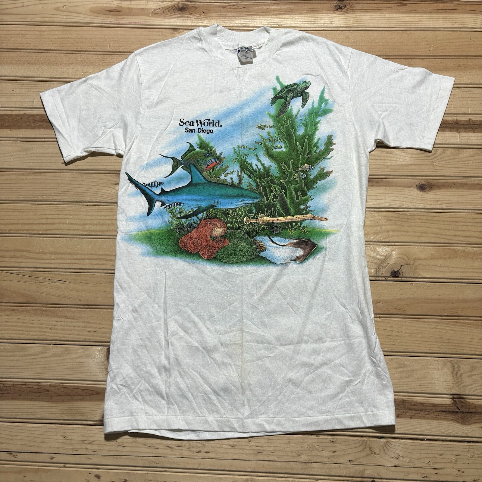Vintage 80s Sea World San Diego Park Promo Underwater Shirt Size M Deadstock