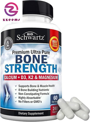 Bone Strength Supplement with Calcium Magnesium Vitamin D3 K2 Zinc (60 Day Suppl