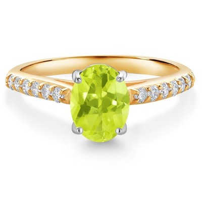 10K Yellow and White Gold Yellow Lemon Quartz and White Lab Grown Diamond