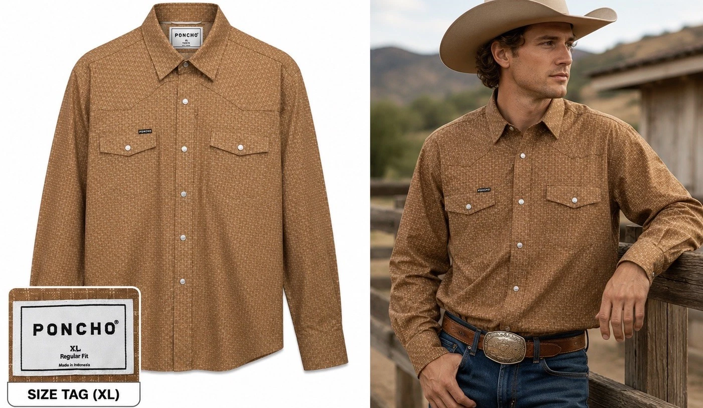 Poncho The Clyde Men's XL Western Pearl Snap Performance Shirt Cowboy Ranch
