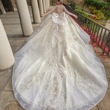 Ball Gown Wedding Dresses Bow Back Princess Lace Sequin Ball Gown Sweep Train