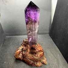 1.97LB Natural Amethyst Quartz Obelisk Crystal Energy Point Reiki Decor+Stand