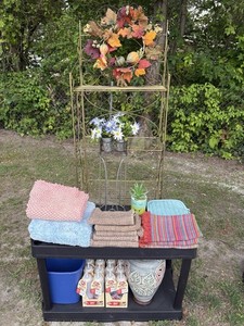 Gold Metal Scrollwork Multi-Tier Plant Stand Shelving w/ Bottom Shelf Porch