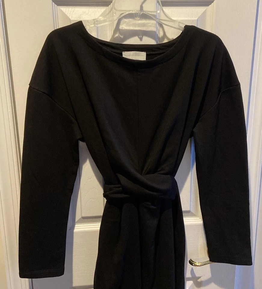 Modern Citizen Dress Womens XL Black Long Sleeve Boat Neck Tie Waist Knit Midi - Image 3 of 4