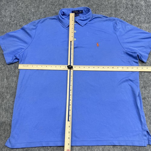 Polo Ralph Lauren Polo Shirt Mens 2XL Blue Pima Soft Touch Orange Pony Cotton - Picture 9 of 12