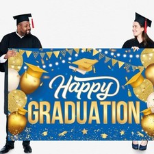 Happy Graduation Banner Blue and Gold - XtraLarge, 72x44 Inch