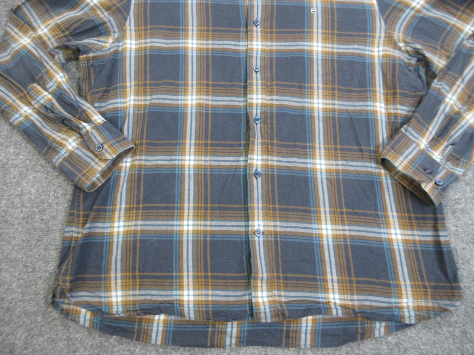 Camisa masculina Victorinox XXL azul marrom xadrez ajuste padrão algodão lã botão para baixo - Imagem 2 de 4