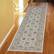 Noble Pembroke Traditional Floral Ivory Gold Wide Border Indoor Rug, 2x9 Runner