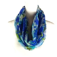 Studio Thirty Six Blue Scarf Infinity 68 X 18" Floral Art Design