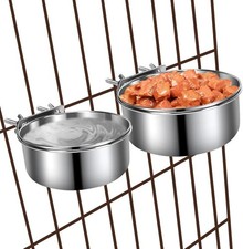 Dog Kennel Food and Water Bowls, 2 Pack Hanging Metal Dog Bowls No Spill, Stainl