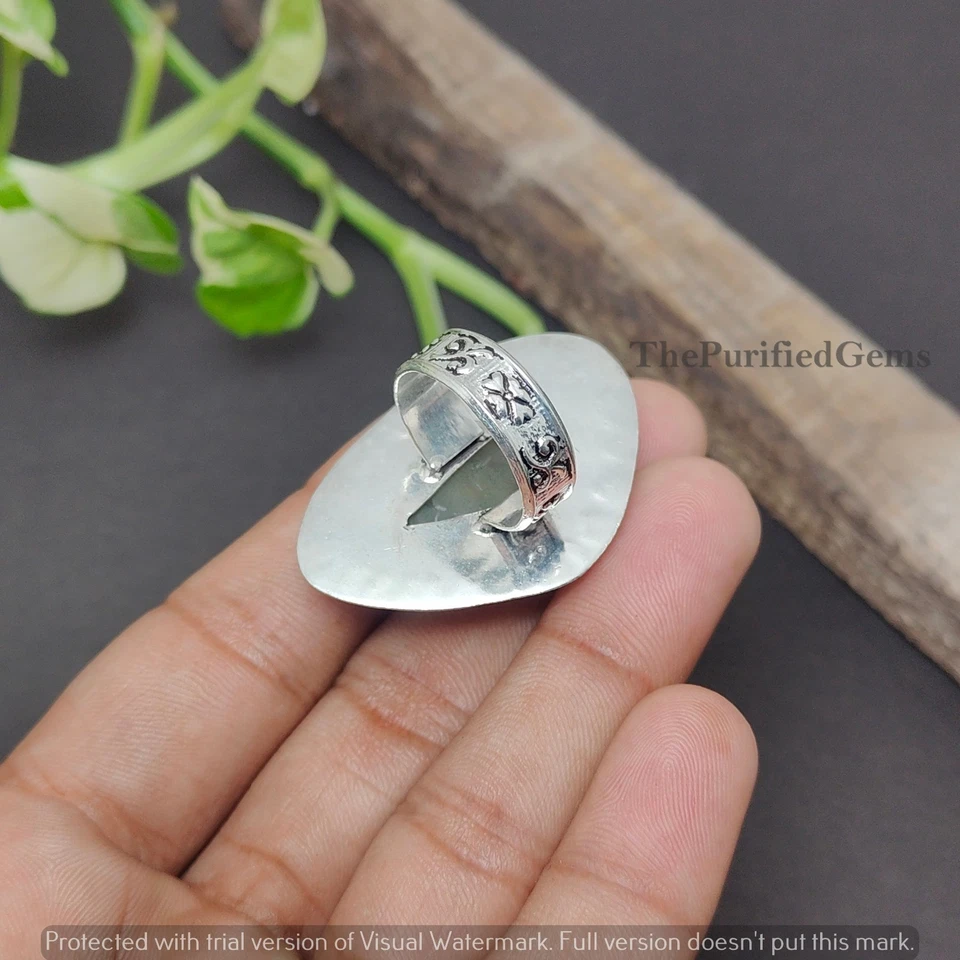 Anillo hecho a mano enchapado en plata de ley 925 aguamarina cruda ~ joyería llamativa ~ Foto 2 de 3