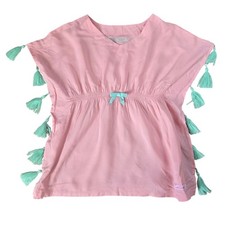 RuffleButts Toddler Girl Swim Beach Cover Up Pink Green Tassel Kaftan 2T/3T