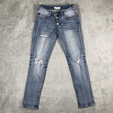 KanCan Jeans Womens 9/28 Blue Mid Rise Button Fly Skinny Distressed KC511BD