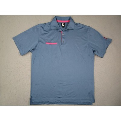 FootJoy Mens Large Blue Pink Palos Verdes Golf Club Logo Performance Polo Shirt