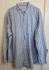 Ralph Lauren Blue Striped Button Up Shirt Men Size XL Chest 50 Long Sleeve 35630