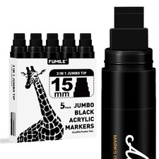 5 Pcs Black Jumbo Poster Marker,15mm Wide Tip Thick Acrylic Paint Pen Paint M...