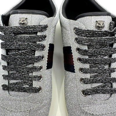 Gucci Web Silver Sparkle Sneaker Bambi Stud Silver Size 9 Authentic w/Box