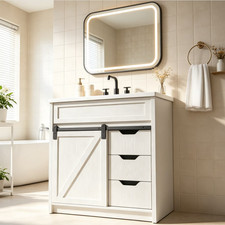EVOKEDEN 30" Bathroom Vanity w/ Sink, Storage Cabinet w/ Sliding Barn Door