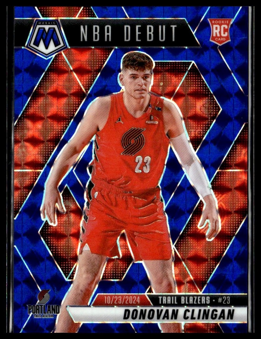 2024-25 Panini Mosaic 261 Donovan Clingan Trail Blazers RC Blue Prizm 026/199