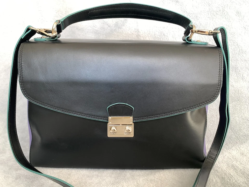 Bolso de mano de cuero MYWALIT - Bandolera negro púrpura verde azulado Foto 3 de 4