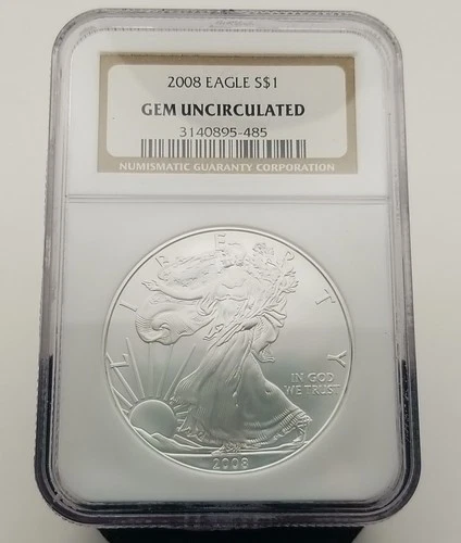 2008 Silver Eagle $1 Gem Uncirculated NGC 1 Oz Fine Silver #4492
