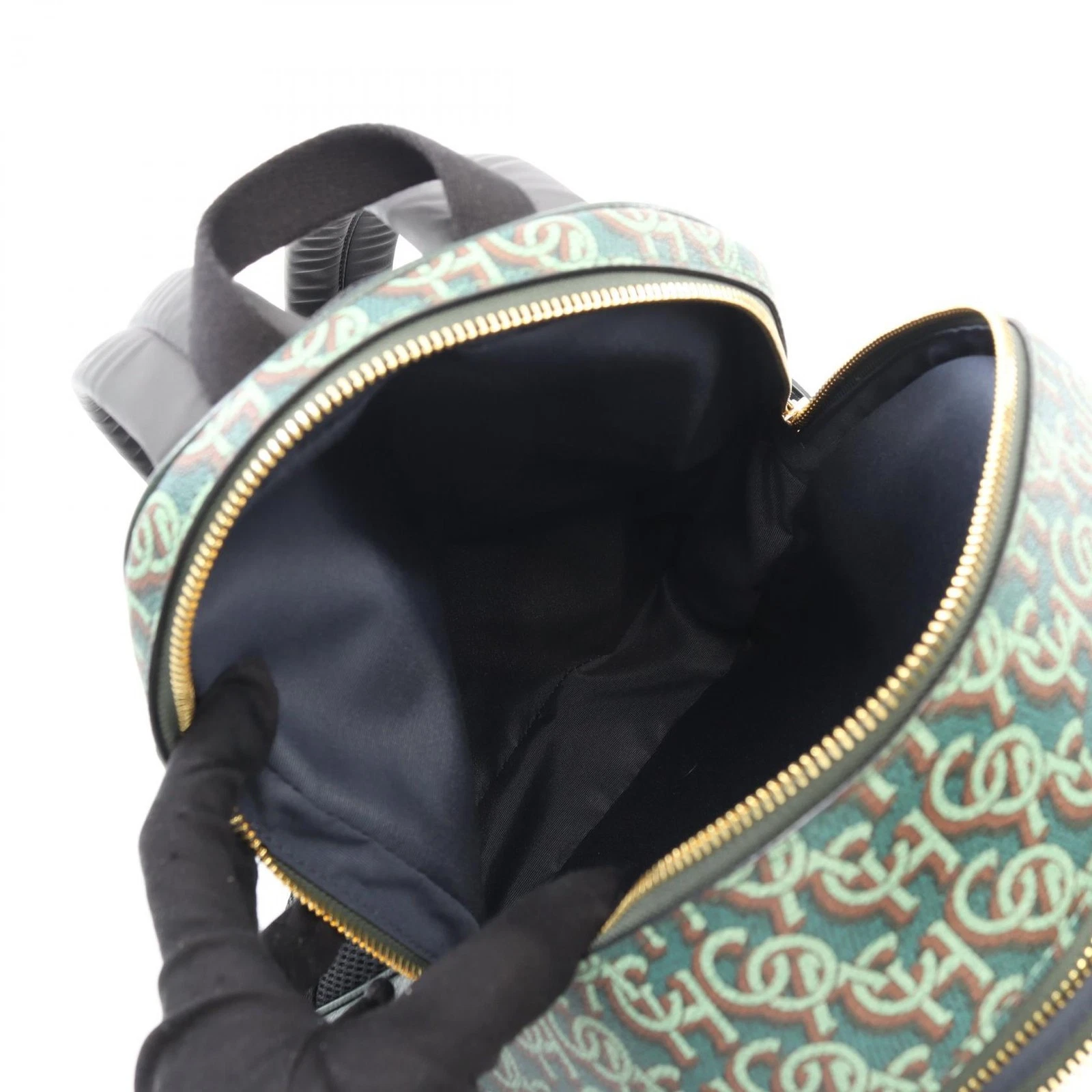 Borsa zaino Coach Signature stampa rivestita tela CF344 pelle verde usata