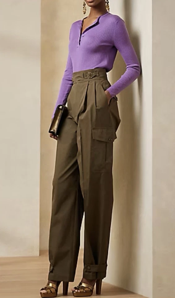 Nuevo con etiquetas $1290 Ralph Lauren Collection Mujer’s Anniston Algodón Verde Pantalón Carga Talla 2
