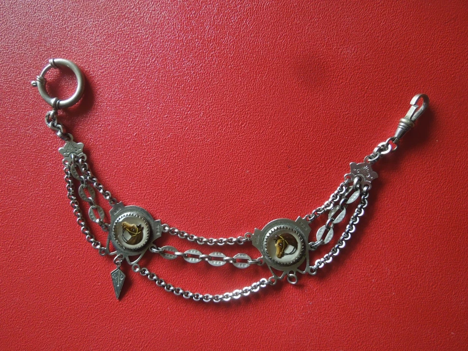 J7128 ANTIGUO ALEMÁN GES. RELOJ BOLSILLO PROTECCIÓN ESSEX HORSES CADENA SEE DES Foto 2 de 4