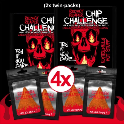 RED HOT REAPER 4x CHIP CHALLENGE - CHIP DI PEPERONCINO PIÙ CALDO DEL MONDO 🔥🔥 (2x Twin Pack) - CLASSICO